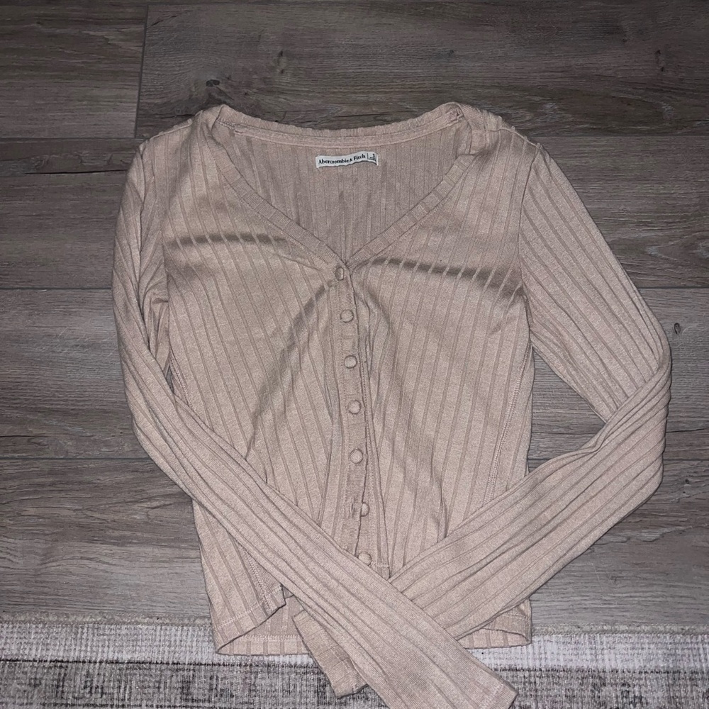 Abercrombie & Fitch Beige Ribbed Button-Down Shirt